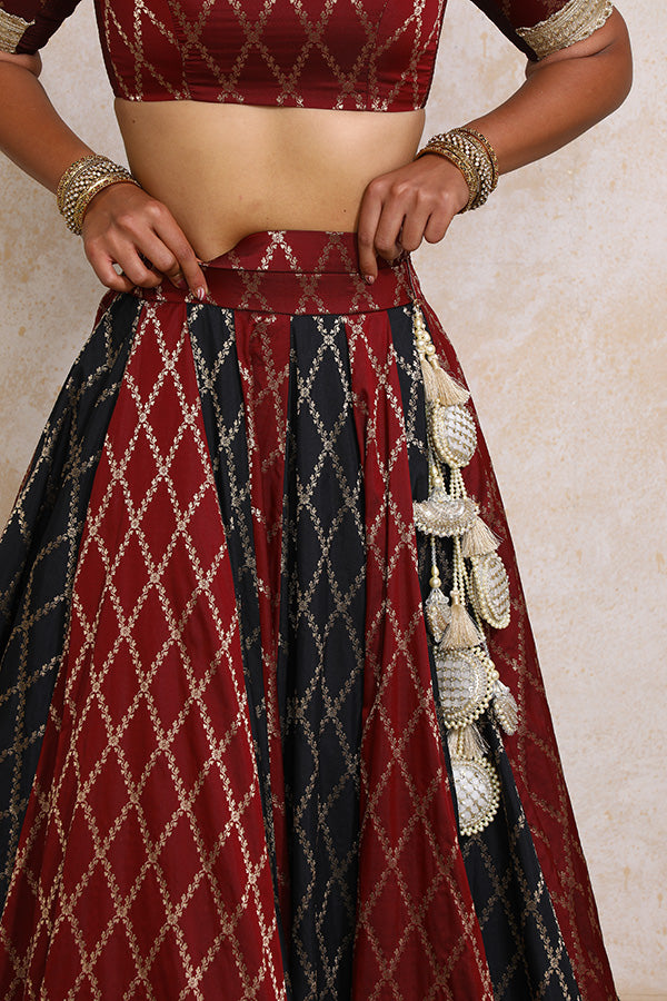 Shehnaz x Tyohaar Lehenga Set, in Multicolour Viscose Silk Brocade, featuring elbow sleeves and jewel neckline (view 5).