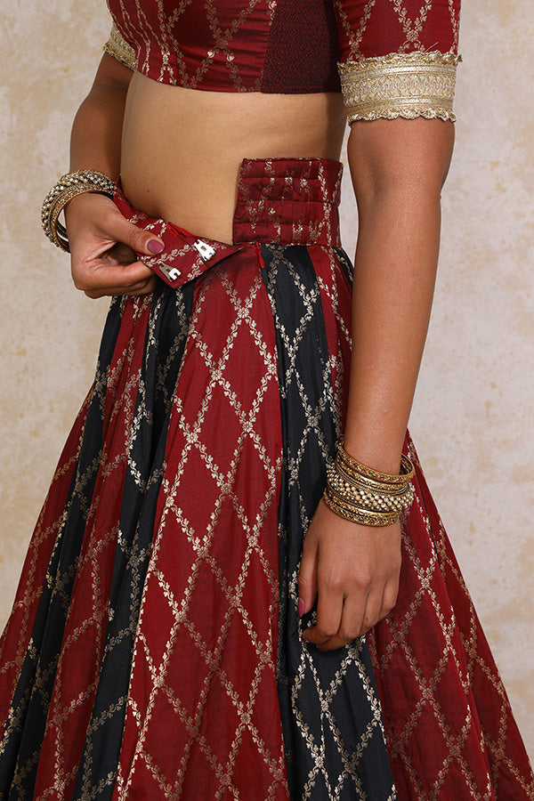 Shehnaz x Tyohaar Lehenga Set, in Multicolour Viscose Silk Brocade, featuring elbow sleeves and jewel neckline (view 6).