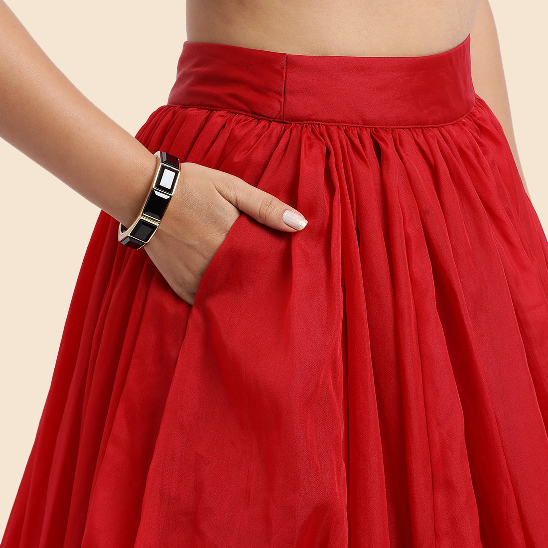 Bahaar x Tyohaar Lehenga Skirt, in Red Viscose Organza, made for party & festive (view 3).