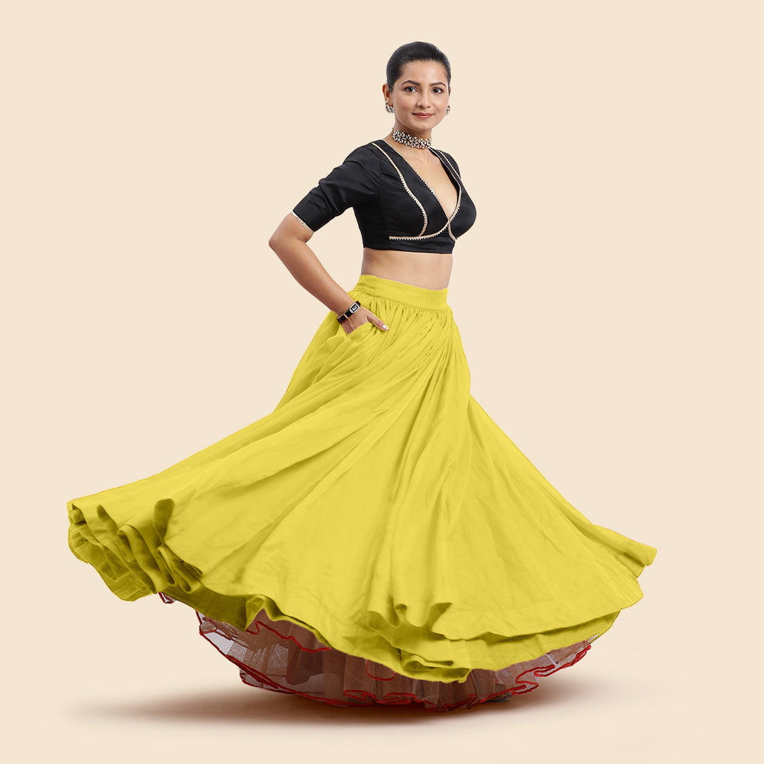Bahaar x Tyohaar Lehenga Skirt, in Yellow Viscose Organza, made for party & festive.