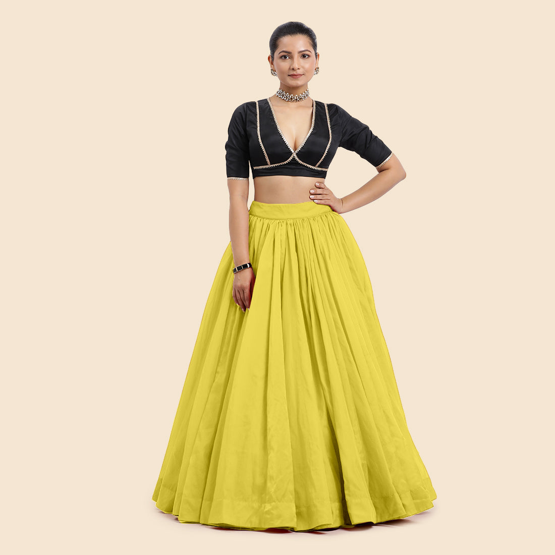 Bahaar x Tyohaar Lehenga Skirt, in Yellow Viscose Organza, made for party & festive (view 2).
