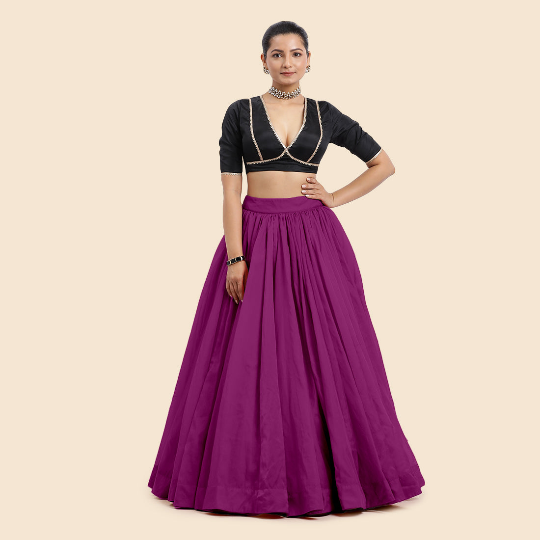 Bahaar x Tyohaar Lehenga Skirt, in Purple Viscose Organza, made for party & festive (view 2).