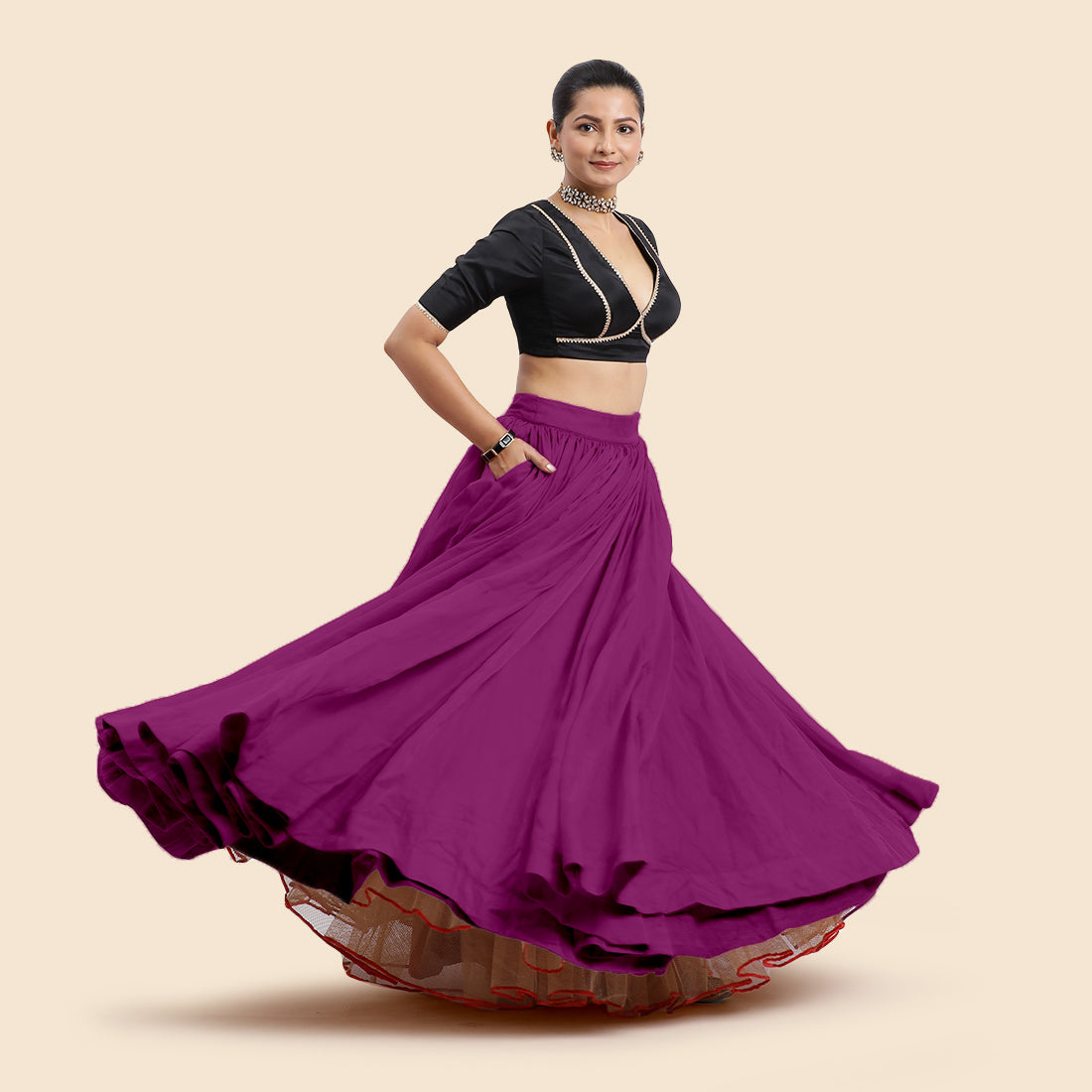 Bahaar x Tyohaar Lehenga Skirt, in Purple Viscose Organza, made for party & festive (view 5).