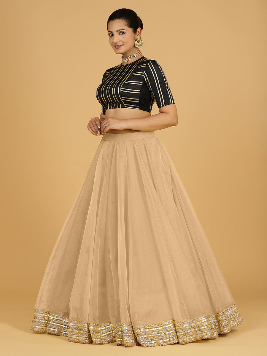 Farah x Tyohaar Lehenga Skirt, in Gold Viscose Organza, made for party & festive (view 7).