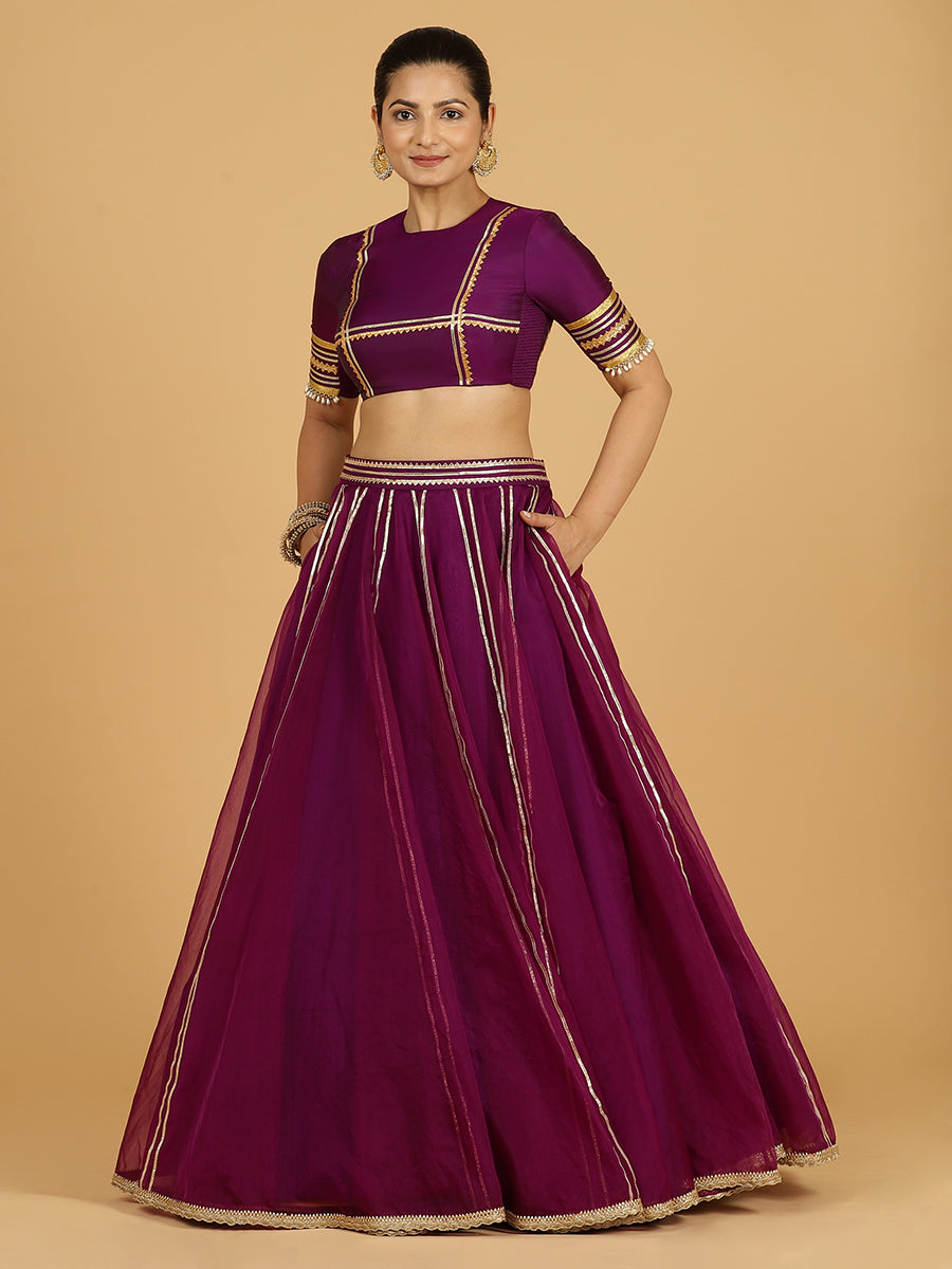 Heer x Tyohaar Lehenga Skirt, in Purple Viscose Organza, made for party & festive (view 3).