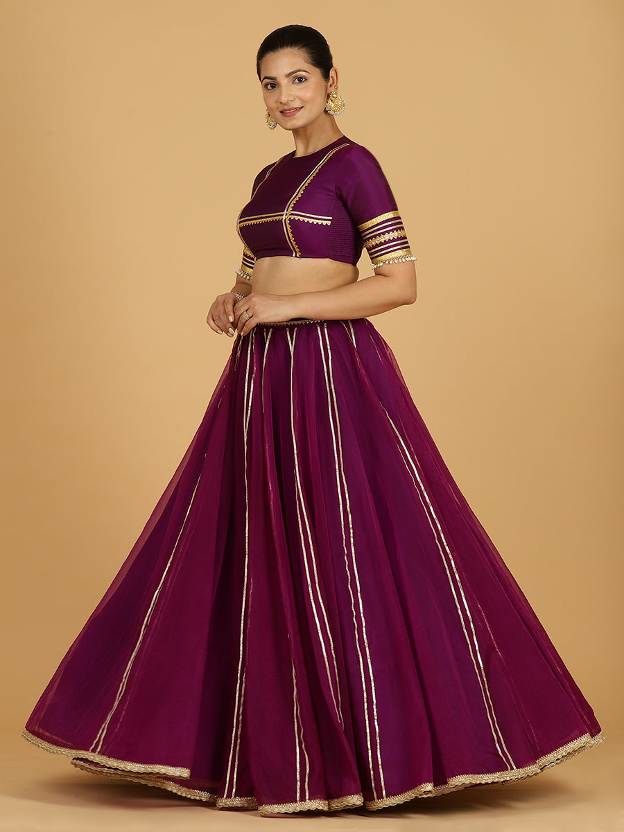 Heer x Tyohaar Lehenga Skirt, in Purple Viscose Organza, made for party & festive (view 7).