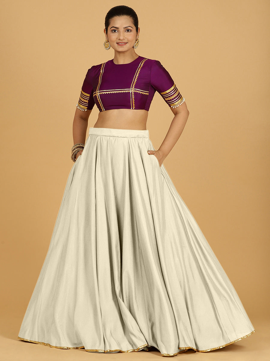 Jhalak x Tyohaar Lehenga Skirt, in White 80% Viscose 20% Polyester, made for party & festive (view 3).