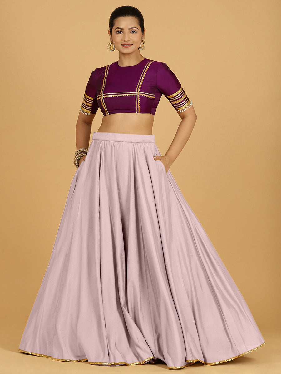 Jhalak x Tyohaar Lehenga Skirt, in Purple 80% Viscose 20% Polyester, made for party & festive (view 3).