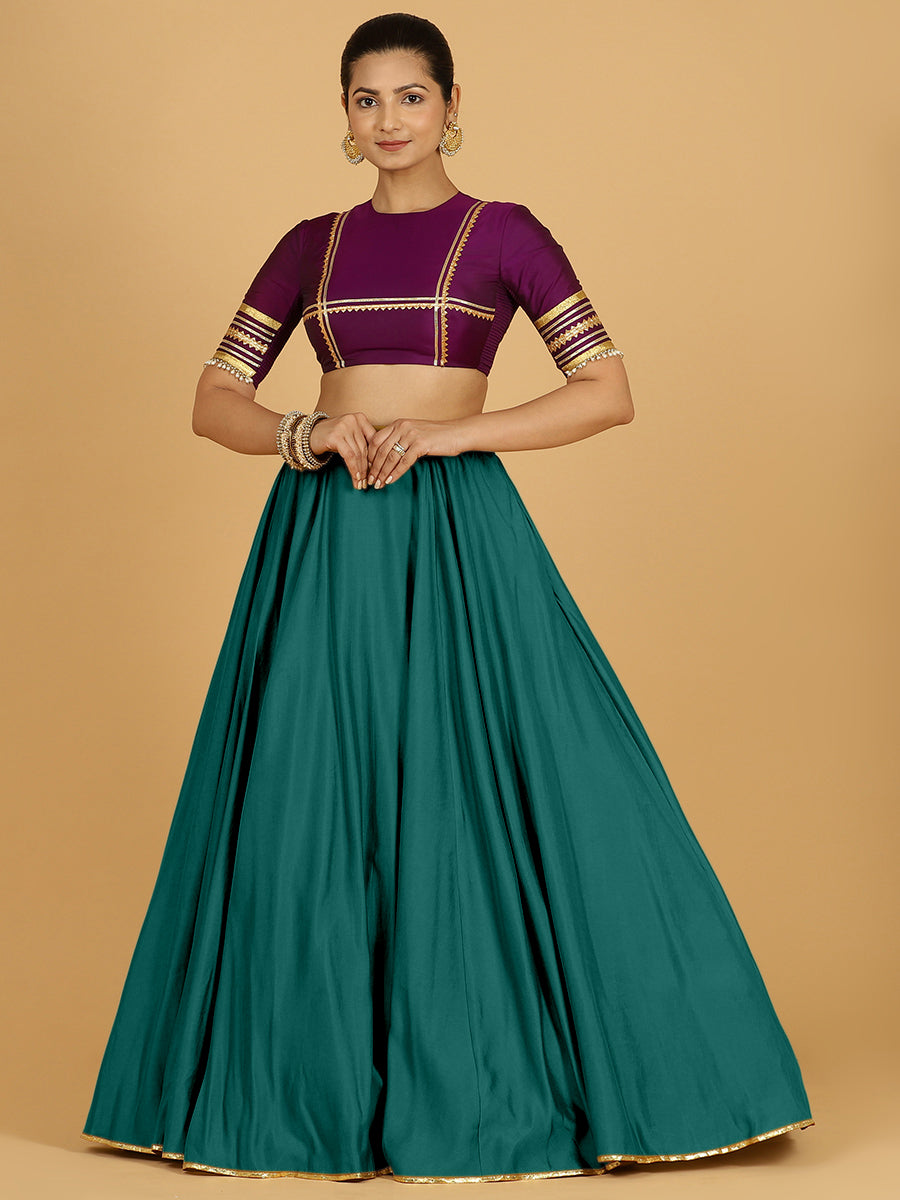 Jhalak x Tyohaar Lehenga Skirt, in Green 80% Viscose 20% Polyester, made for party & festive (view 6).