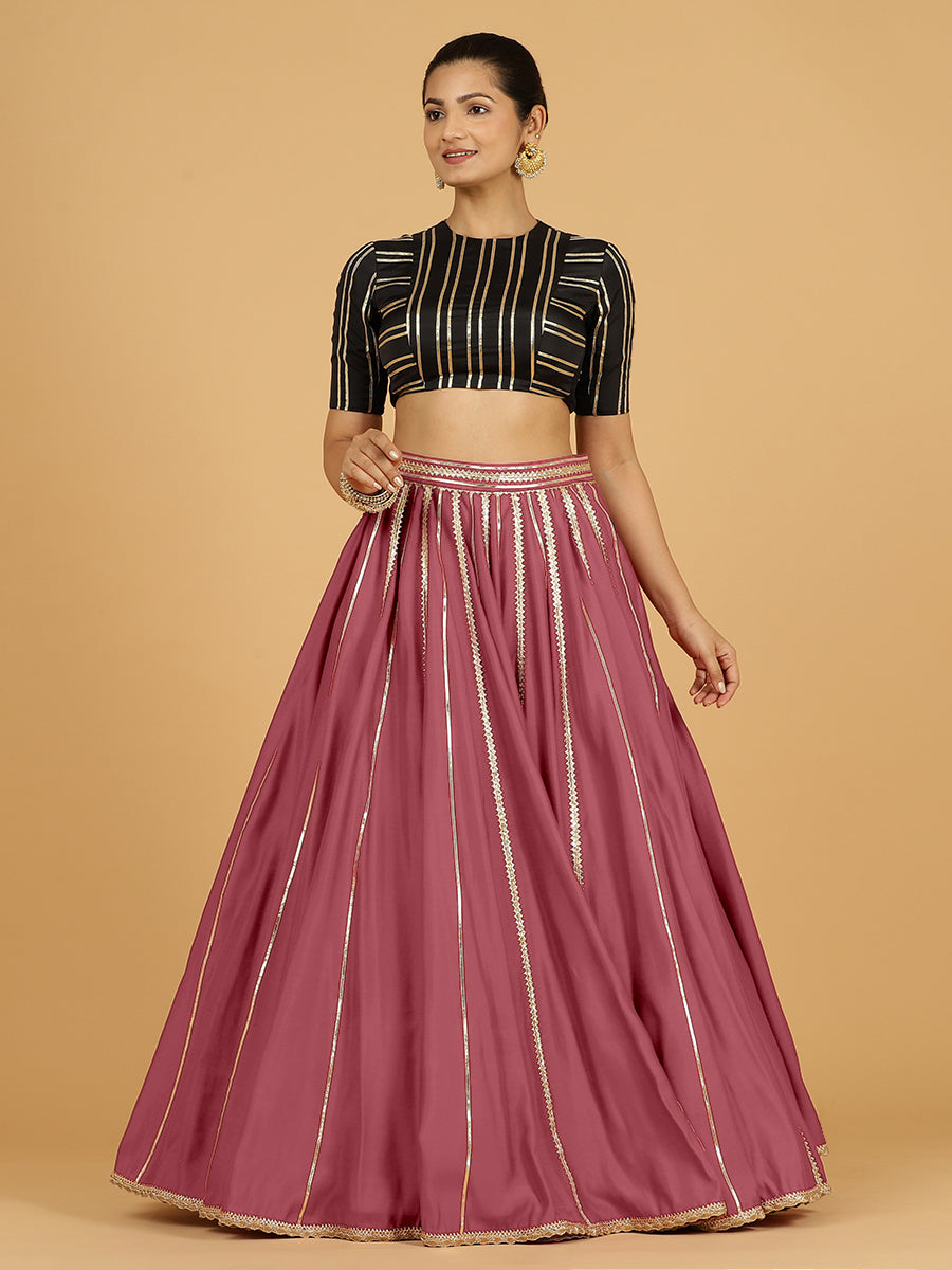 Madhuri x Tyohaar Lehenga Skirt, in Pink 80% Viscose 20% Polyester, made for party & festive (view 5).