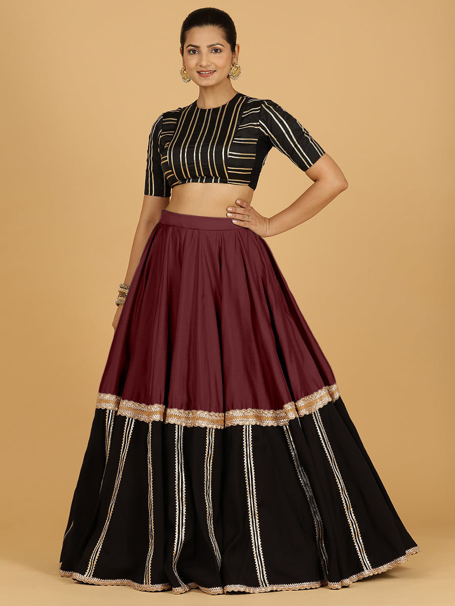 Mastani x Tyohaar Lehenga Skirt, in Maroon 80% Viscose 20% Polyester, made for party & festive (view 6).