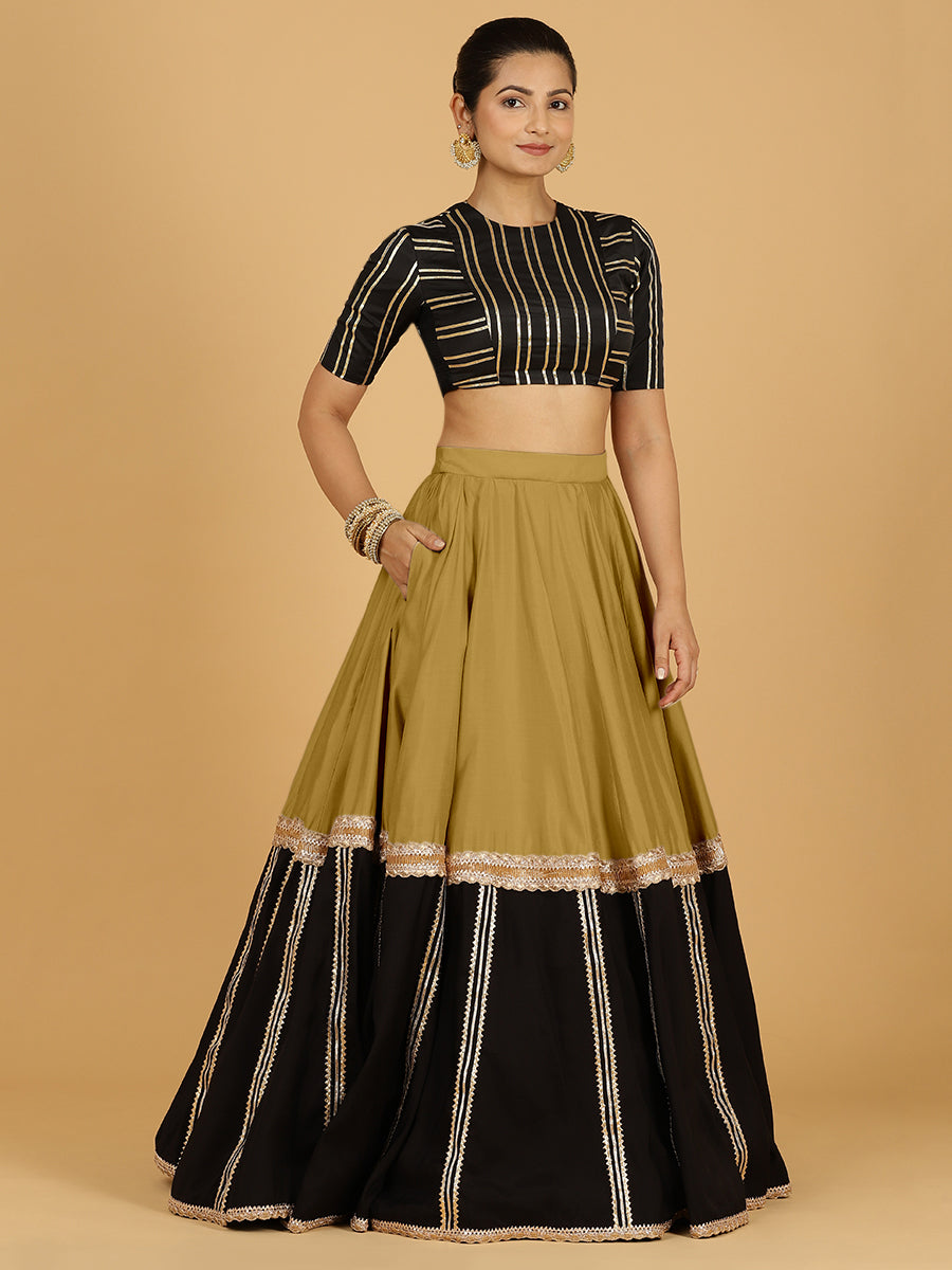 Mastani x Tyohaar Lehenga Skirt, in Yellow 80% Viscose 20% Polyester, made for party & festive (view 4).