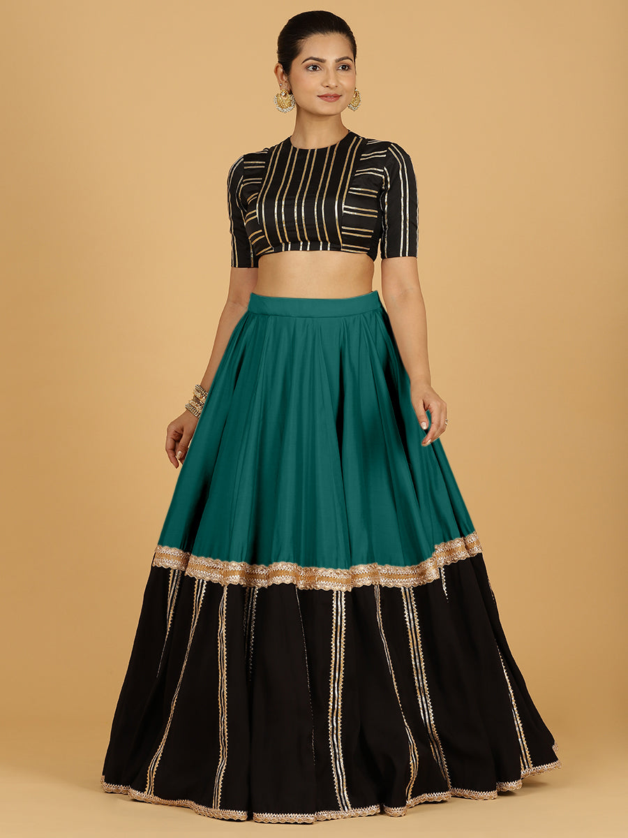 Mastani x Tyohaar Lehenga Skirt, in Green 80% Viscose 20% Polyester, made for party & festive.