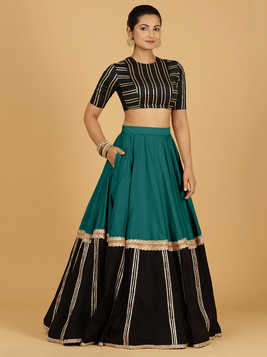 Mastani x Tyohaar Lehenga Skirt, in Green 80% Viscose 20% Polyester, made for party & festive (view 4).
