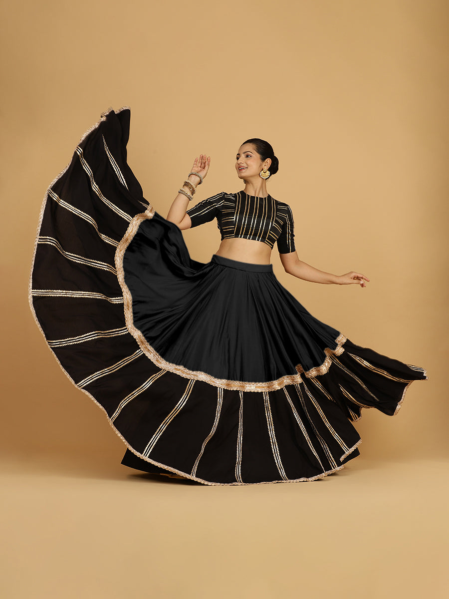 Mastani x Tyohaar Lehenga Skirt, in Black 80% Viscose 20% Polyester, made for party & festive (view 5).