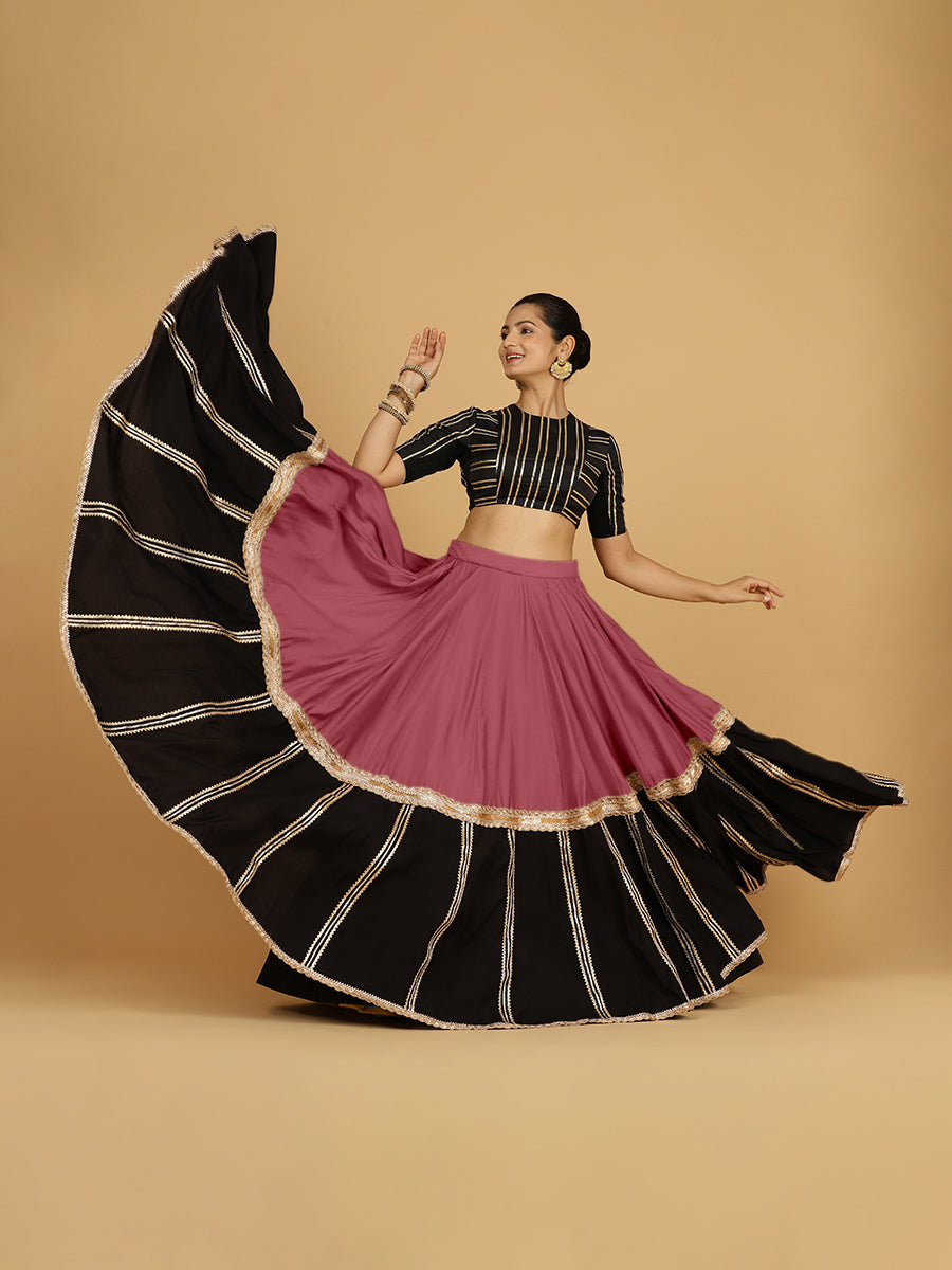 Mastani x Tyohaar Lehenga Skirt, in Pink 80% Viscose 20% Polyester, made for party & festive (view 5).