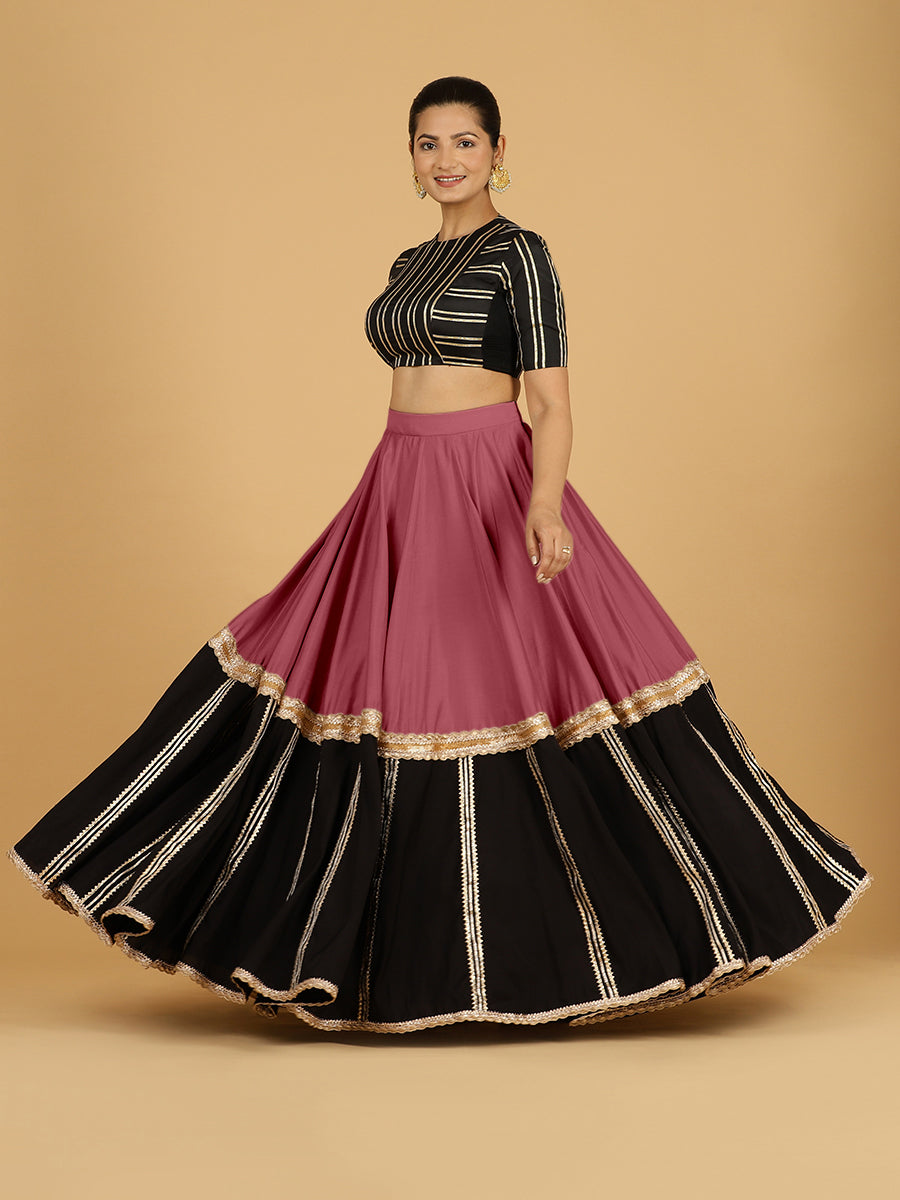 Mastani x Tyohaar Lehenga Skirt, in Pink 80% Viscose 20% Polyester, made for party & festive (view 7).
