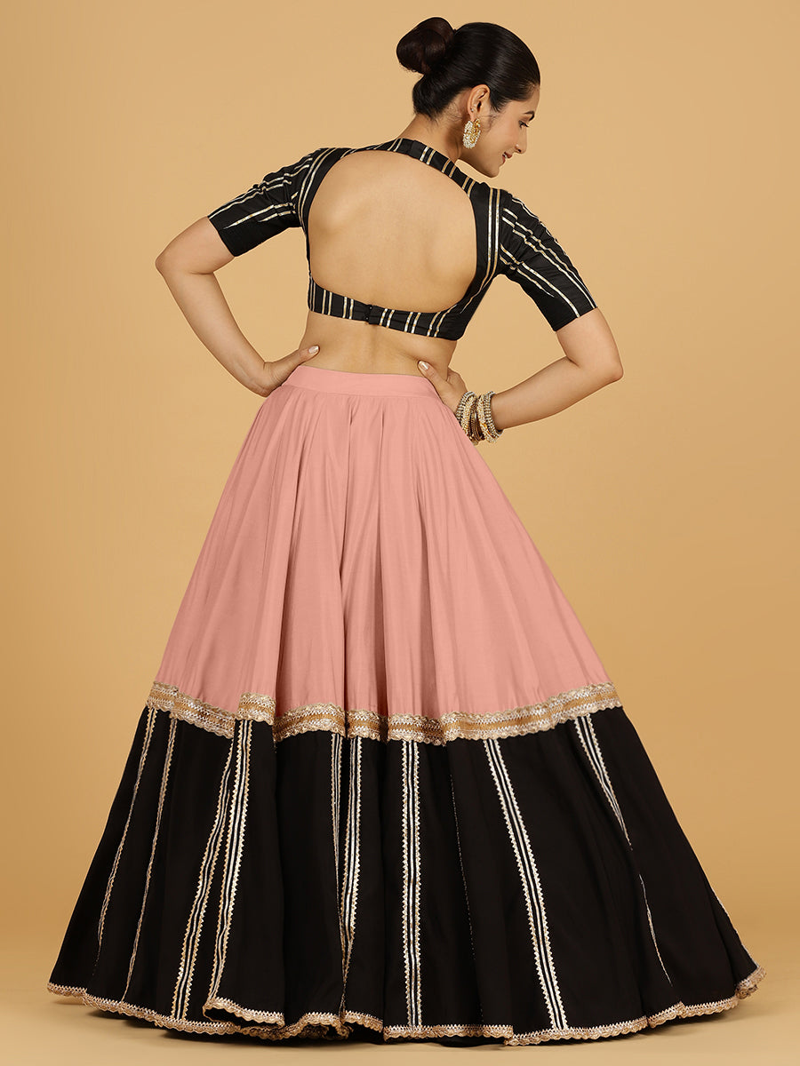 Mastani x Tyohaar Lehenga Skirt, in Pink 80% Viscose 20% Polyester, made for party & festive (view 2).