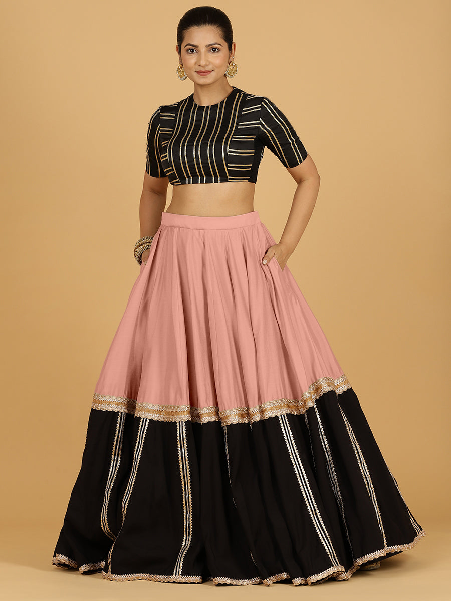 Mastani x Tyohaar Lehenga Skirt, in Pink 80% Viscose 20% Polyester, made for party & festive (view 3).