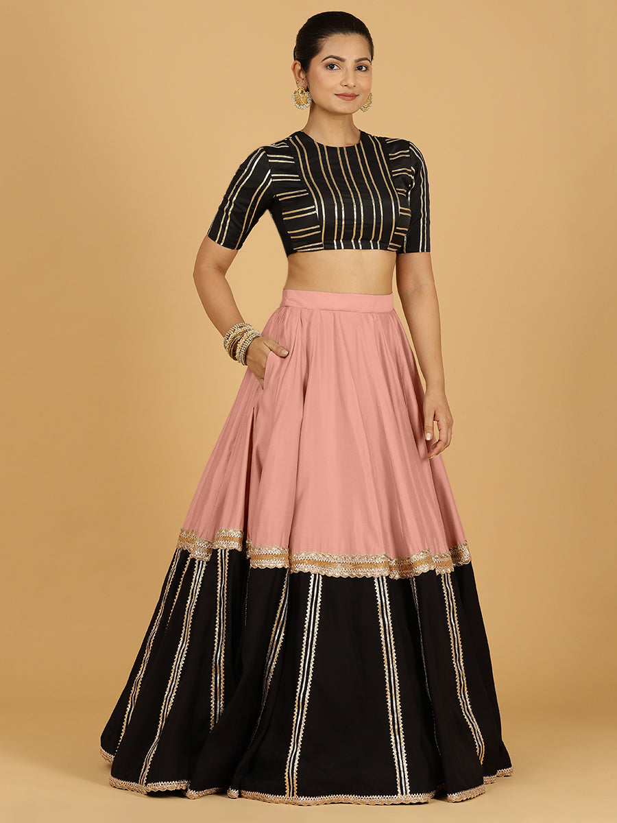Mastani x Tyohaar Lehenga Skirt, in Pink 80% Viscose 20% Polyester, made for party & festive (view 4).