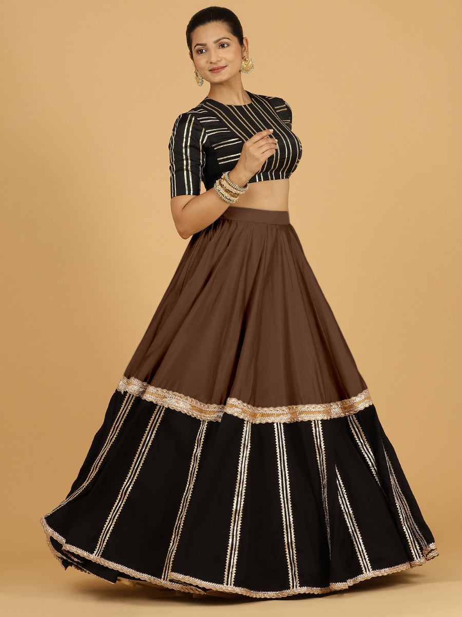 Mastani x Tyohaar Lehenga Skirt, in Brown 80% Viscose 20% Polyester, made for party & festive (view 6).