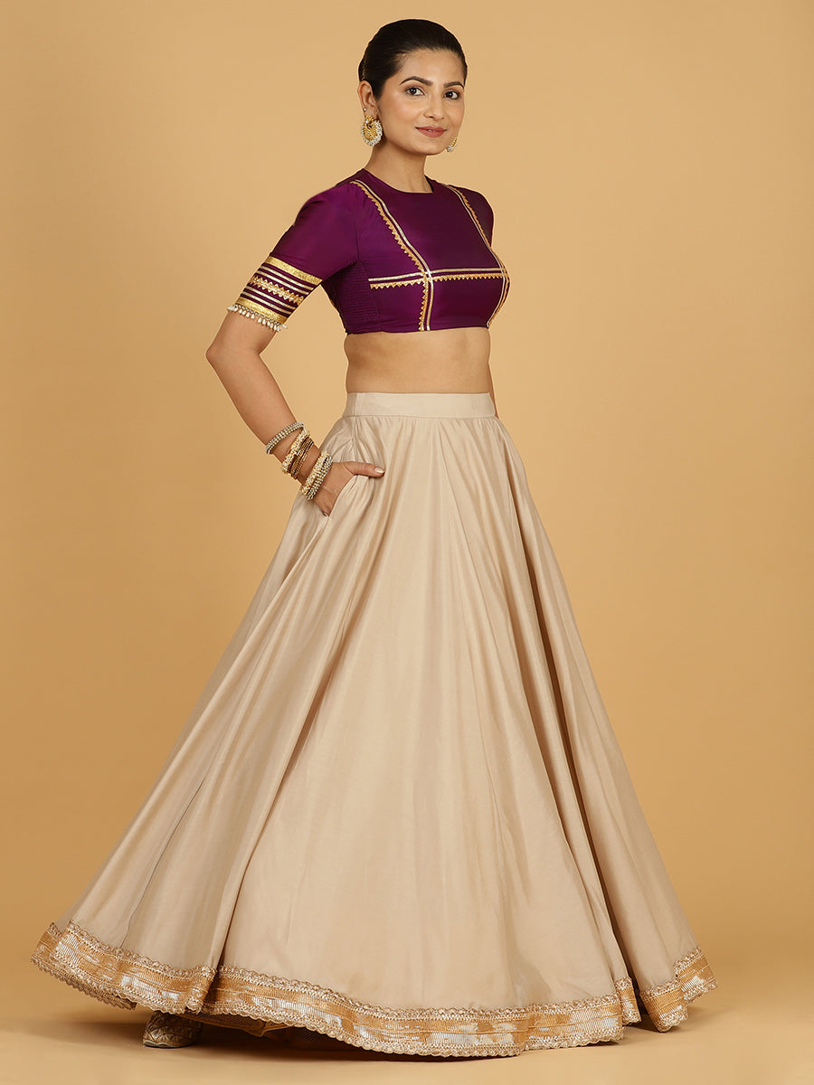 Zainab x Tyohaar Lehenga Skirt, in Grey 80% Viscose 20% Polyester, made for party & festive (view 3).