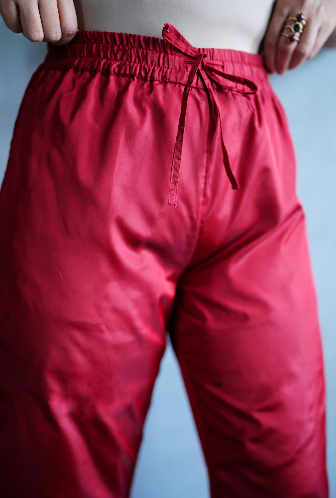 Nyla x Tyohaar Pant/Trousers, in Red Artificial Silk, made for daily & work (view 6).