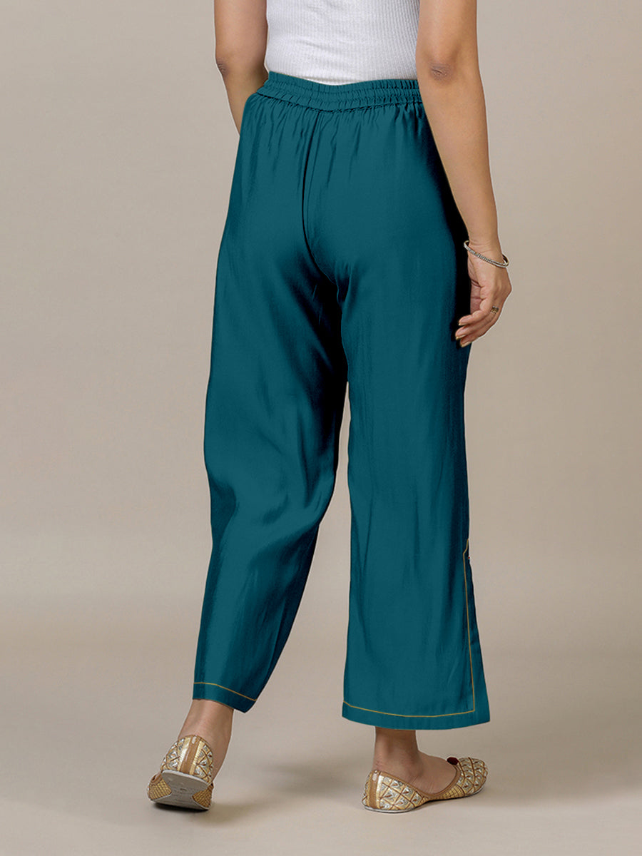 Saba x Rozaana Pant/Trousers, in Blue 100% Cotton, made for daily & work (view 2).