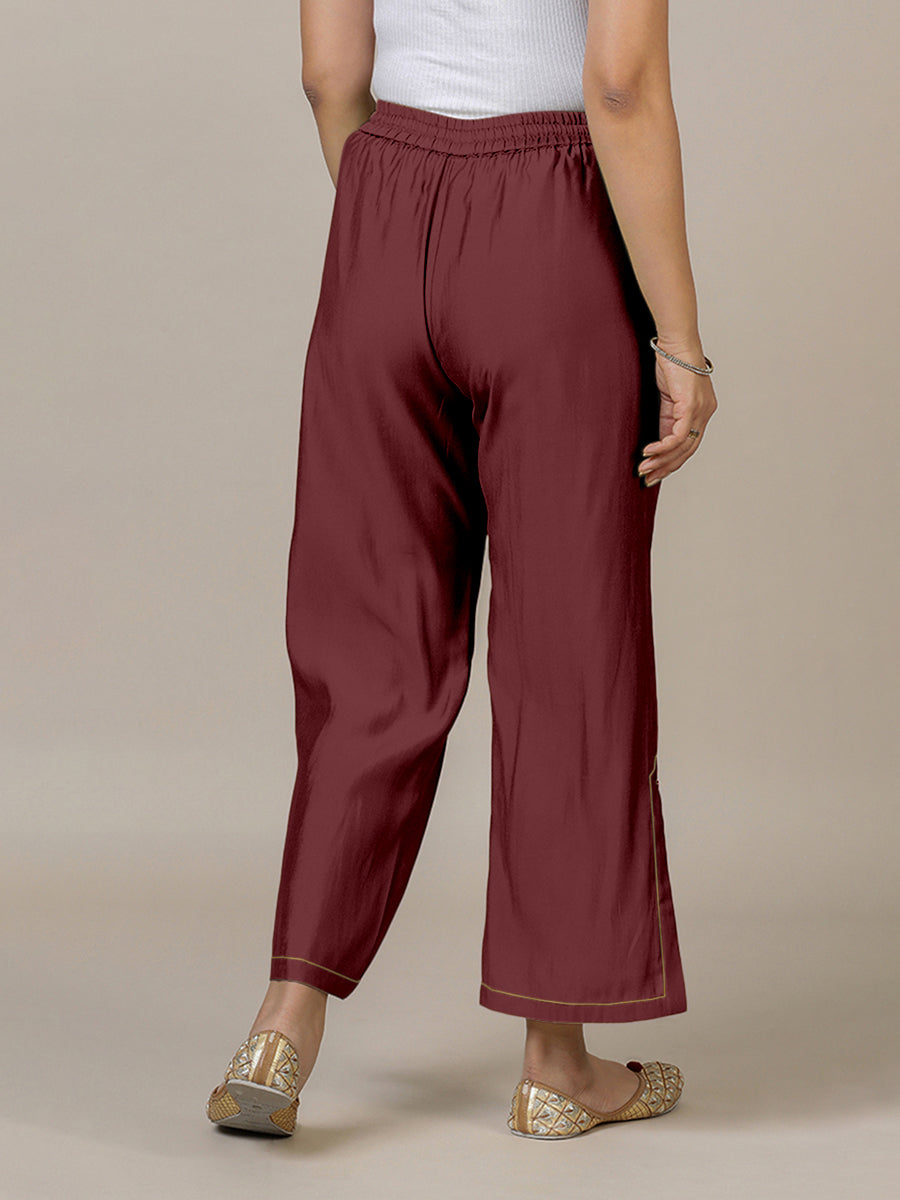 Saba x Rozaana Pant/Trousers, in Maroon 100% Cotton, made for daily & work (view 2).