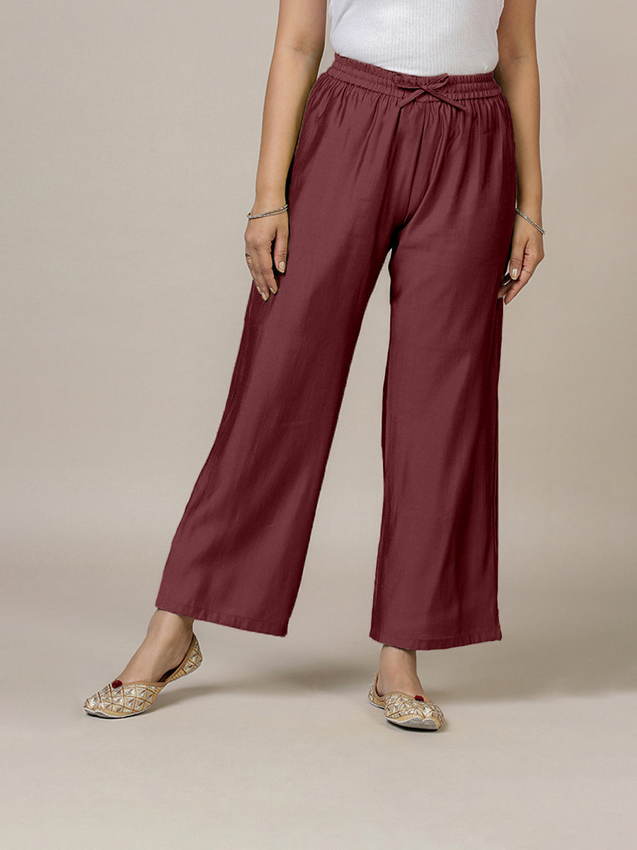 Fiza x Rozaana Pant/Trousers, in Maroon, made for daily & work (view 5).
