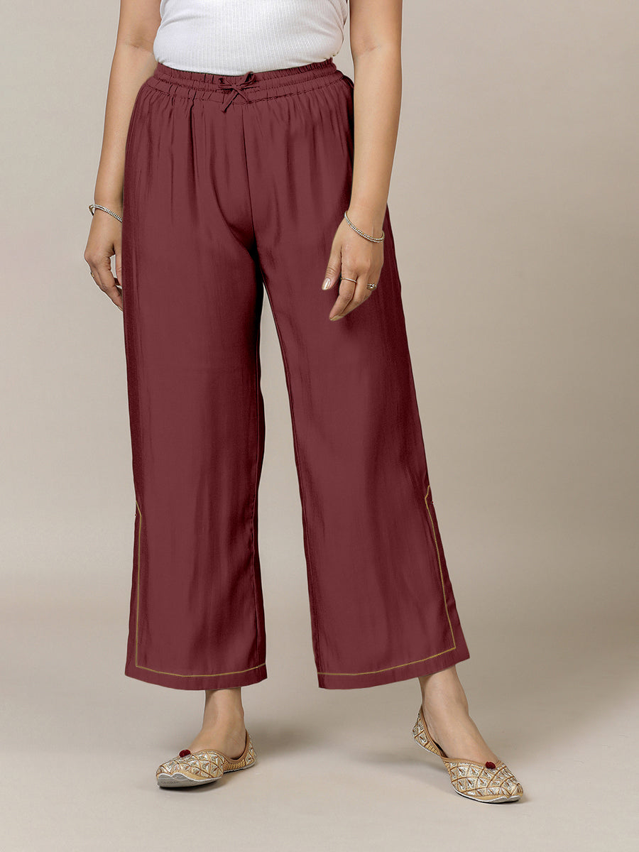 Saba x Rozaana Pant/Trousers, in Maroon 100% Cotton, made for daily & work (view 5).