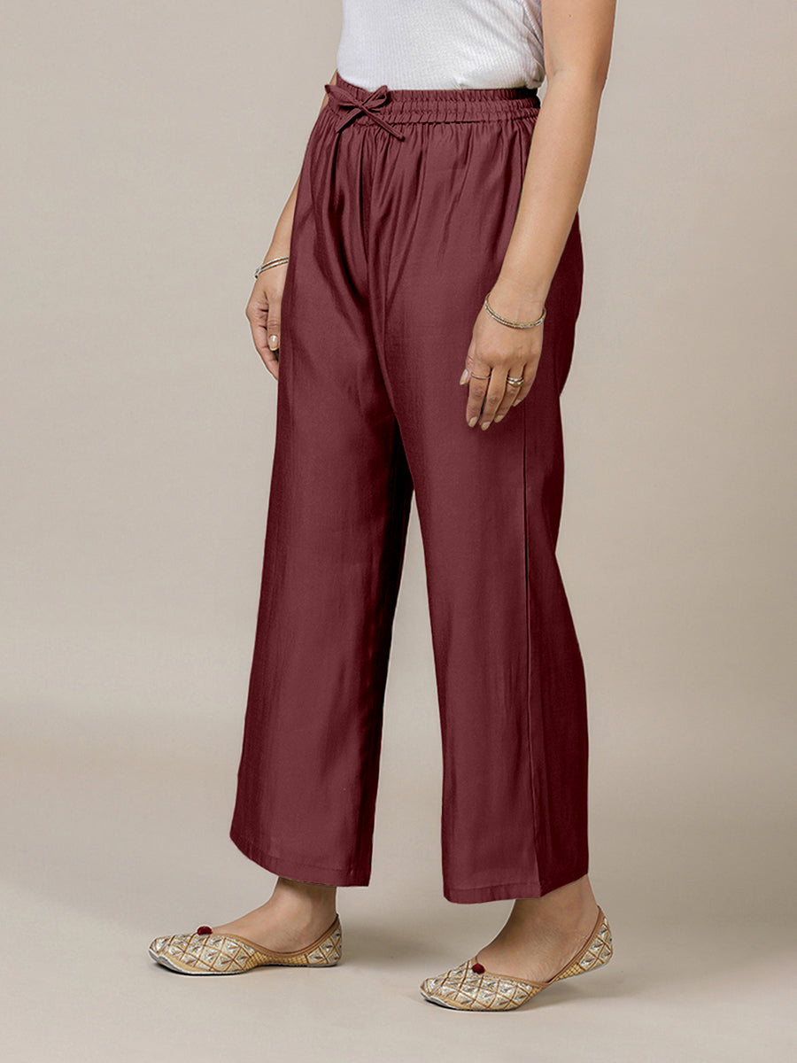 Fiza x Rozaana Pant/Trousers, in Maroon, made for daily & work (view 6).