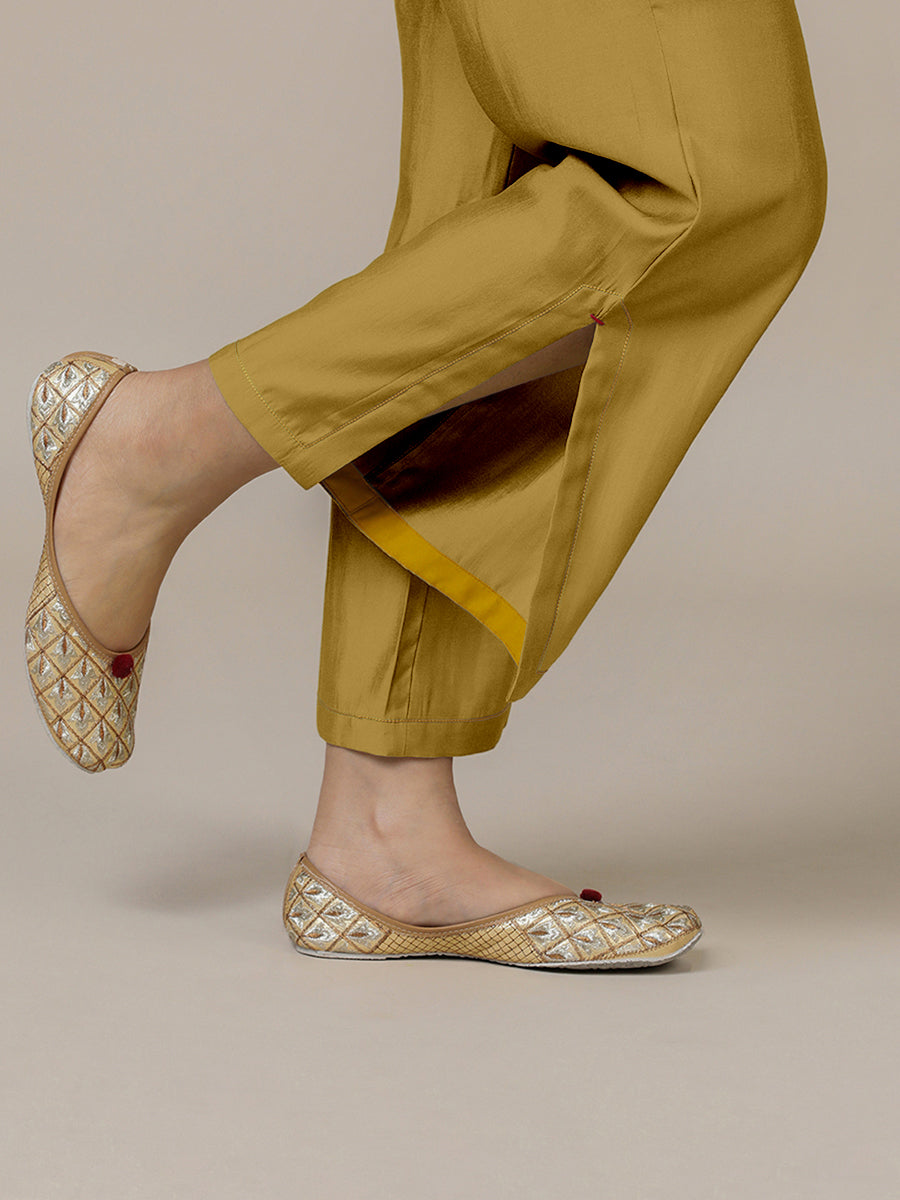 Saba x Rozaana Pant/Trousers, in Yellow 100% Cotton, made for daily & work (view 3).