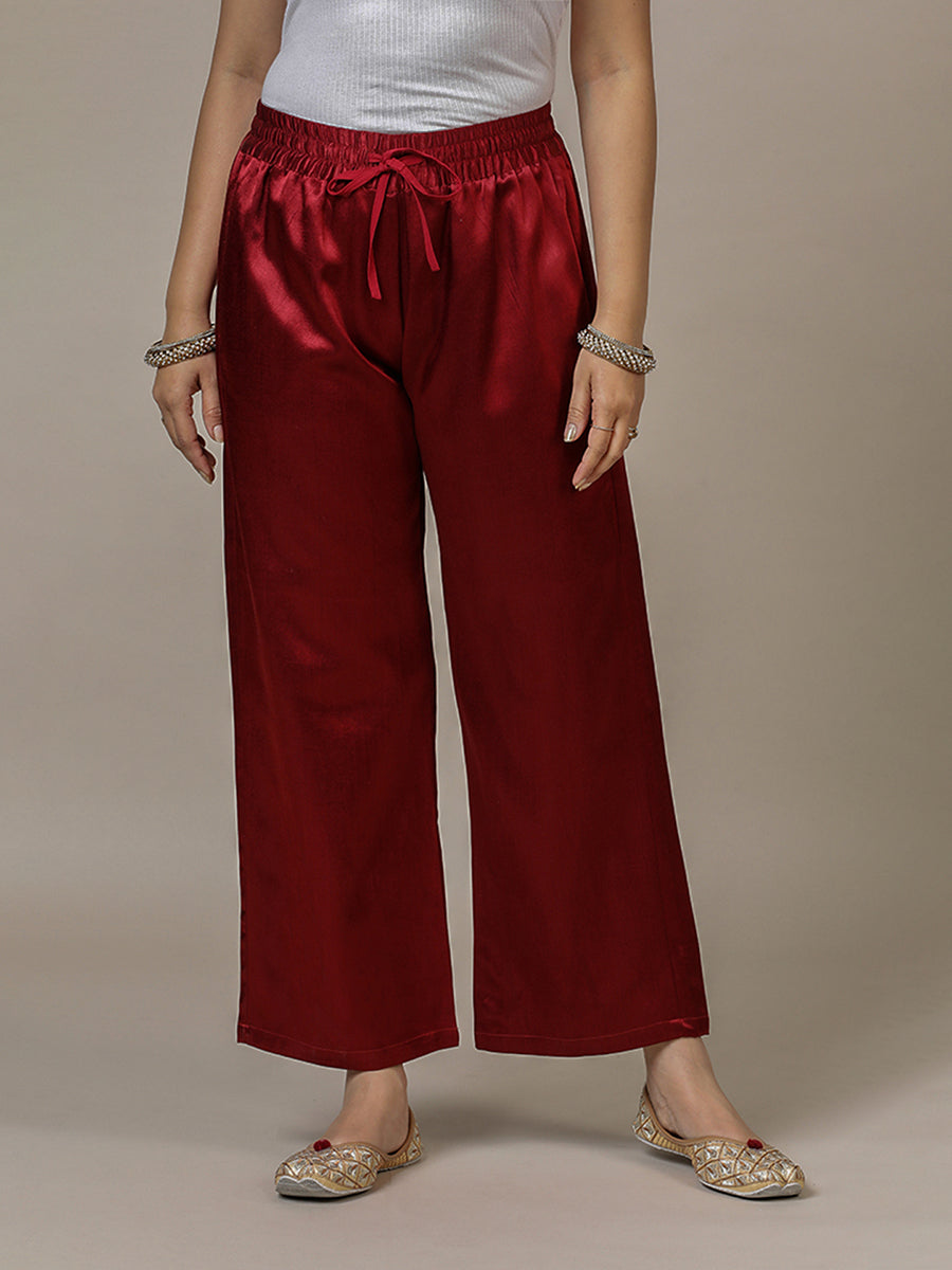 Swara x Tyohaar | Garnet Wine Red Mashru Silk Pants