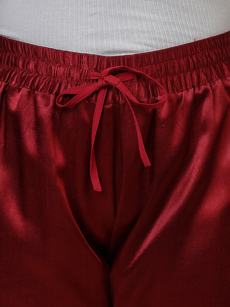 Swara x Tyohaar Pant/Trousers, in Red Mashru Silk, made for daily & work (view 3).