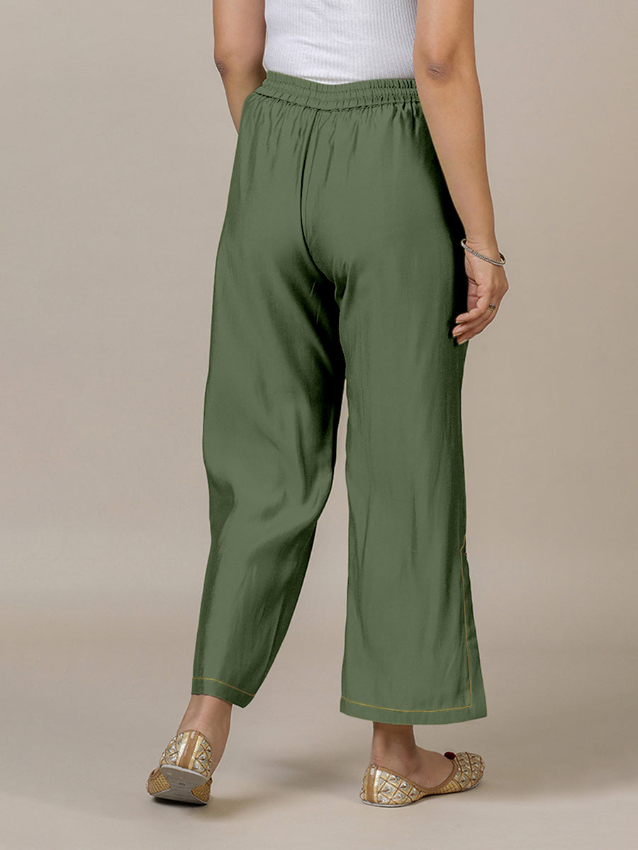 Saba x Rozaana Pant/Trousers, in Green 100% Cotton, made for daily & work (view 2).