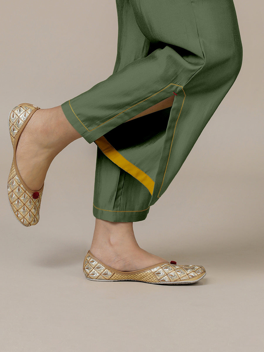 Saba x Rozaana Pant/Trousers, in Green 100% Cotton, made for daily & work (view 3).