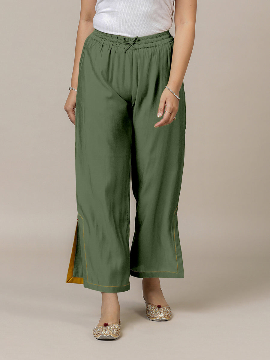 Saba x Rozaana Pant/Trousers, in Green 100% Cotton, made for daily & work (view 4).