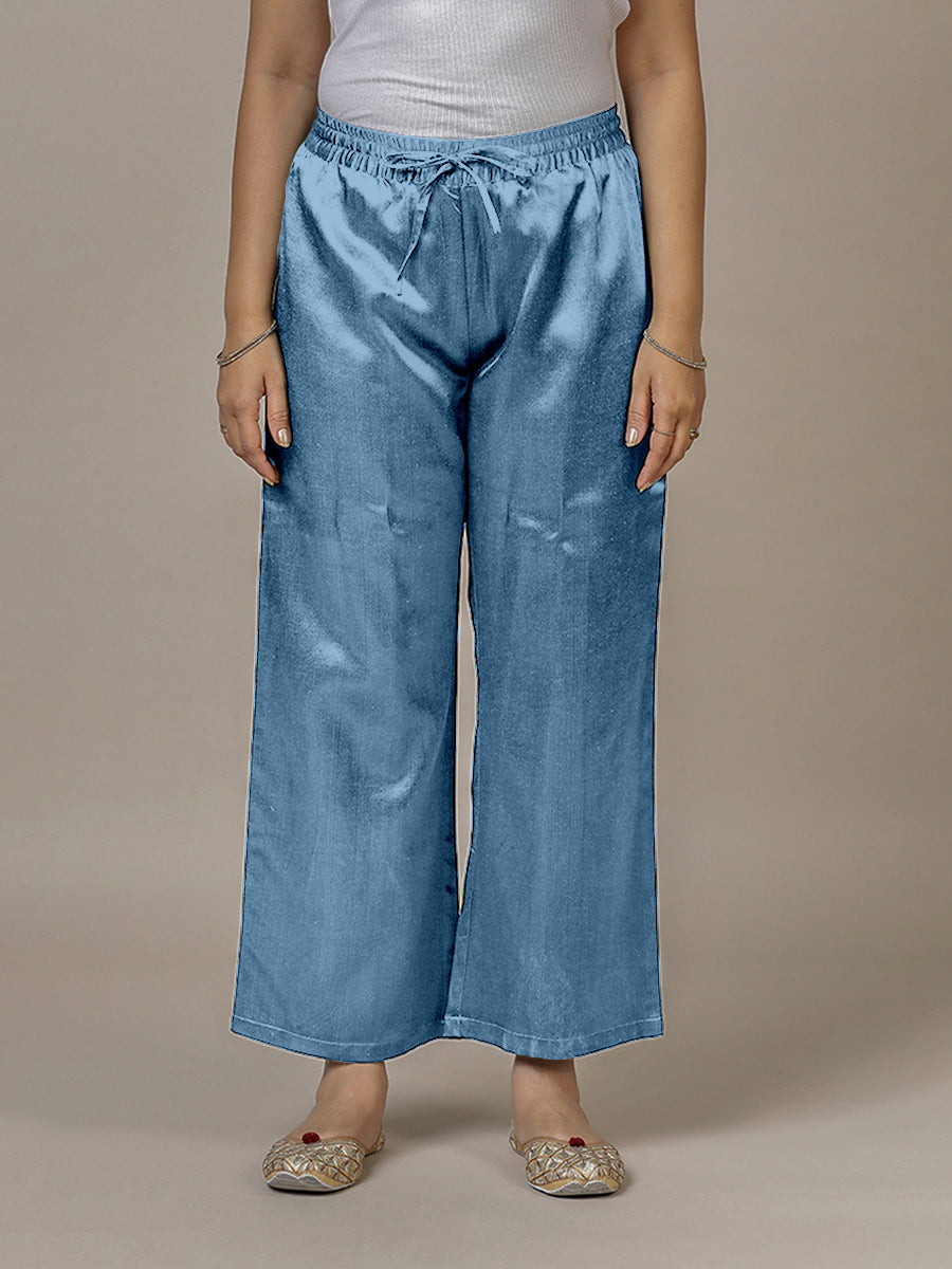 Swara x Tyohaar Pant/Trousers, in Blue Mashru Silk, made for daily & work (view 4).