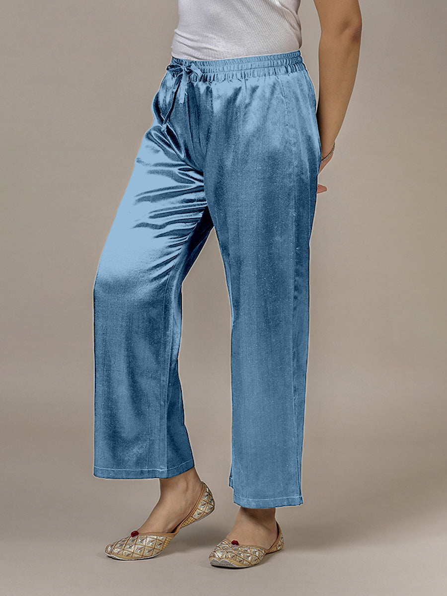 Swara x Tyohaar Pant/Trousers, in Blue Mashru Silk, made for daily & work (view 6).