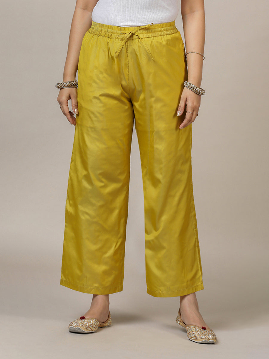Nyla x Tyohaar Pant/Trousers, in Yellow Artificial Silk, made for daily & work (view 4).