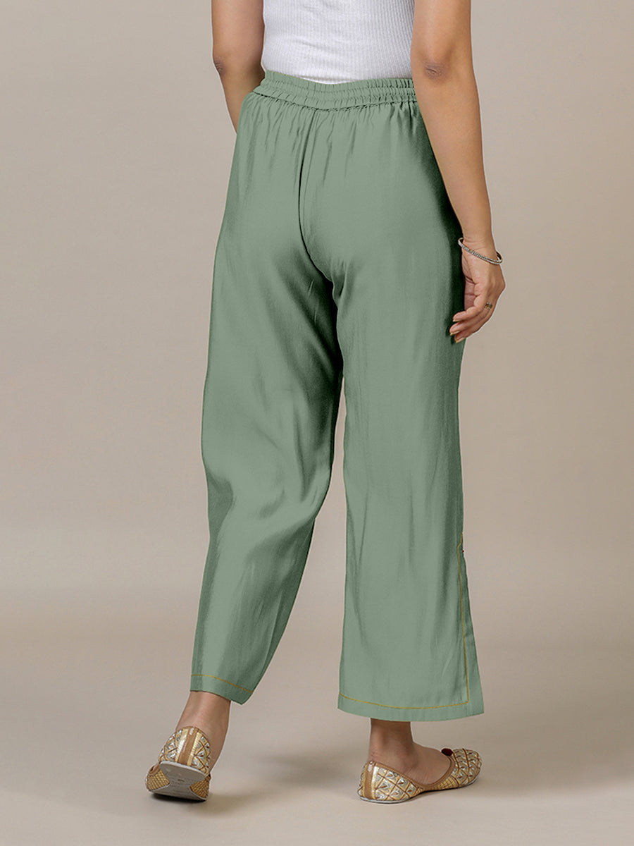 Saba x Rozaana Pant/Trousers, in Green 100% Cotton, made for daily & work (view 2).