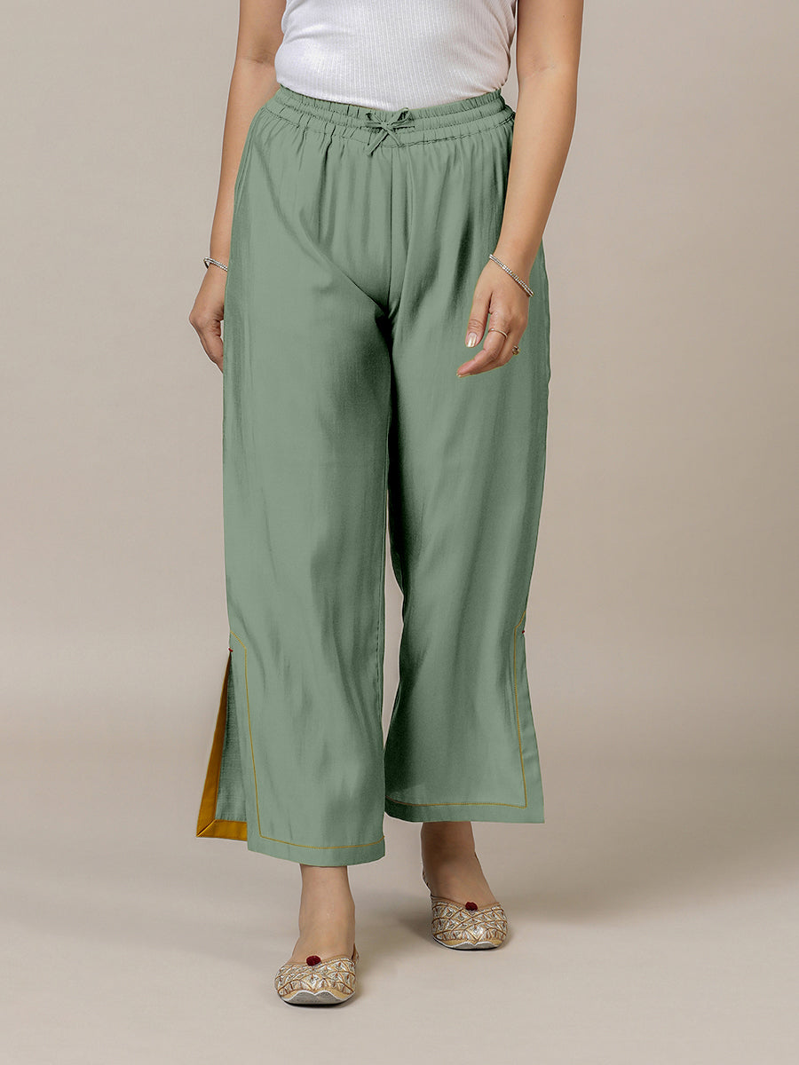 Saba x Rozaana Pant/Trousers, in Green 100% Cotton, made for daily & work (view 4).