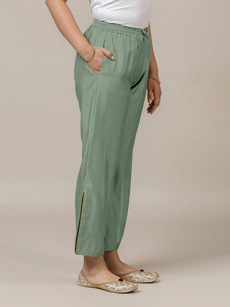Saba x Rozaana Pant/Trousers, in Green 100% Cotton, made for daily & work (view 5).