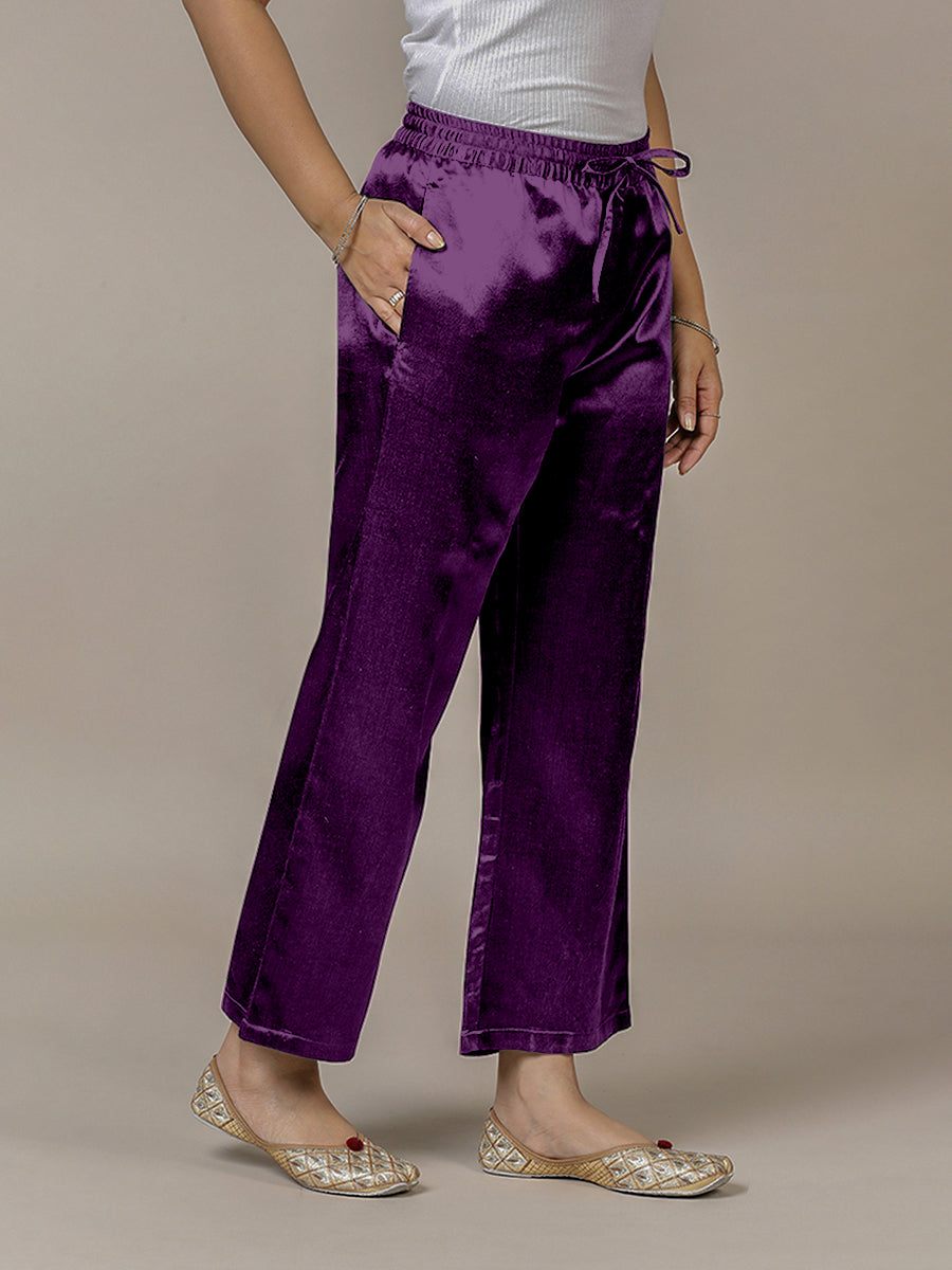 Swara x Tyohaar Pant/Trousers, in Purple Mashru Silk, made for daily & work.