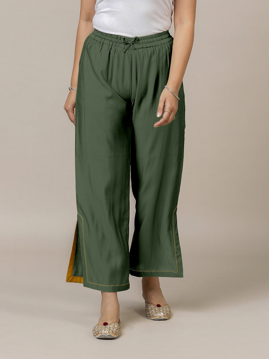 Saba x Rozaana Pant/Trousers, in Green 100% Cotton, made for daily & work (view 4).