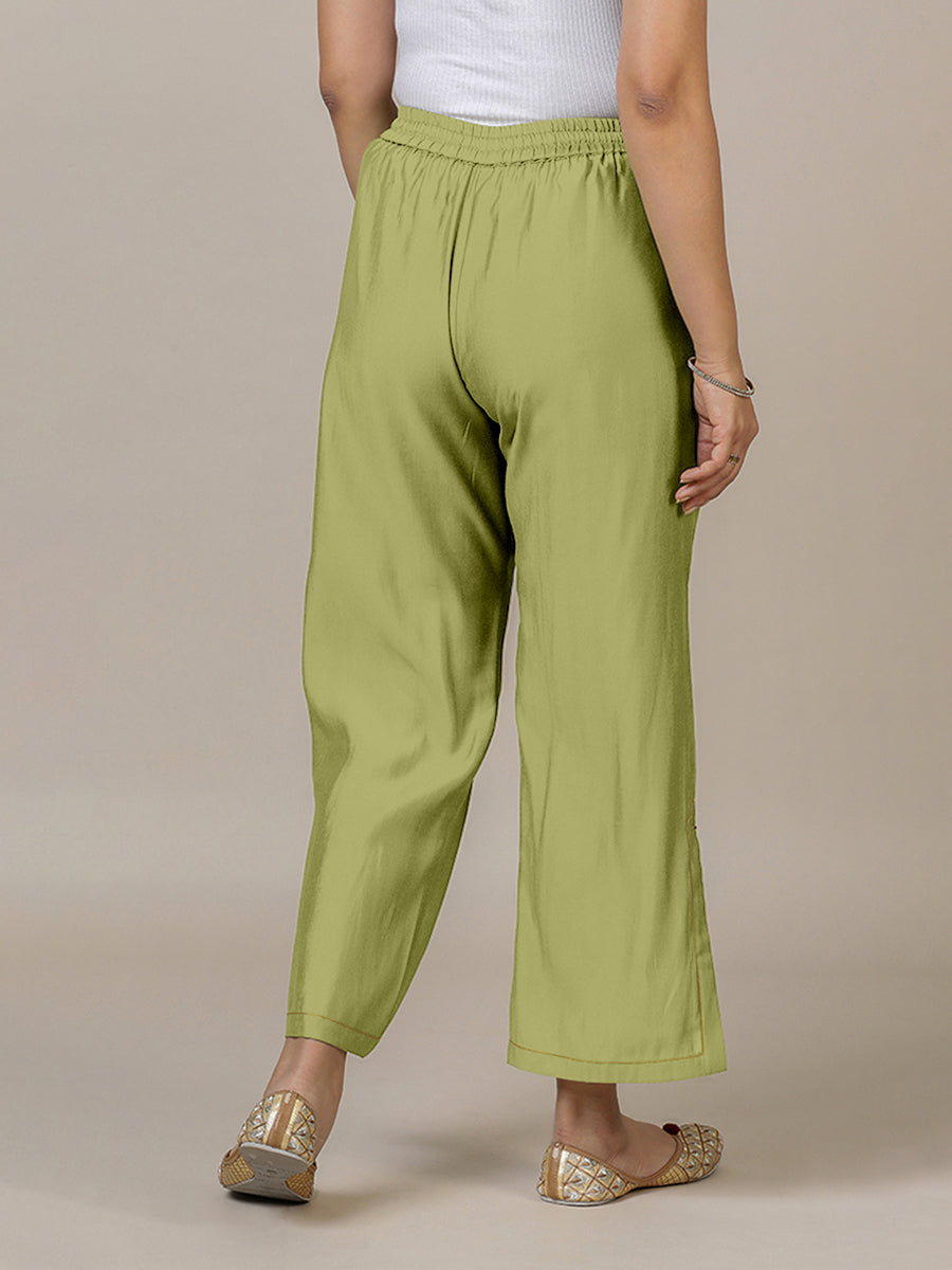 Saba x Rozaana Pant/Trousers, in Green 100% Cotton, made for daily & work (view 2).