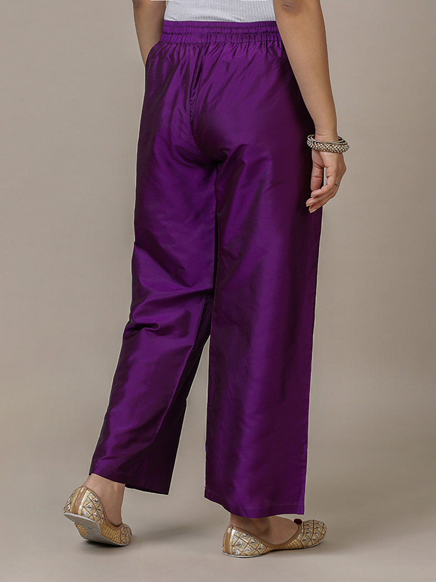 Nyla x Tyohaar Pant/Trousers, in Purple Artificial Silk, made for daily & work (view 2).