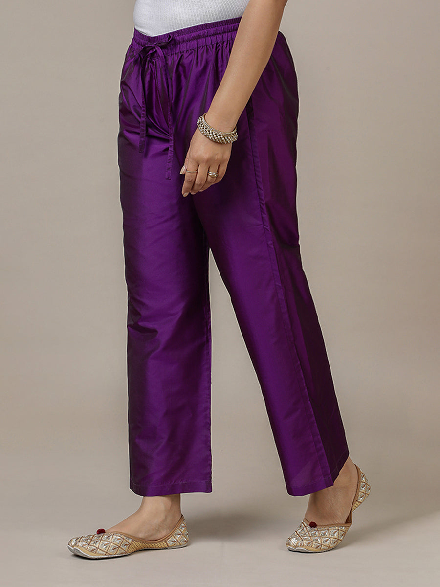 Nyla x Tyohaar Pant/Trousers, in Purple Artificial Silk, made for daily & work (view 5).