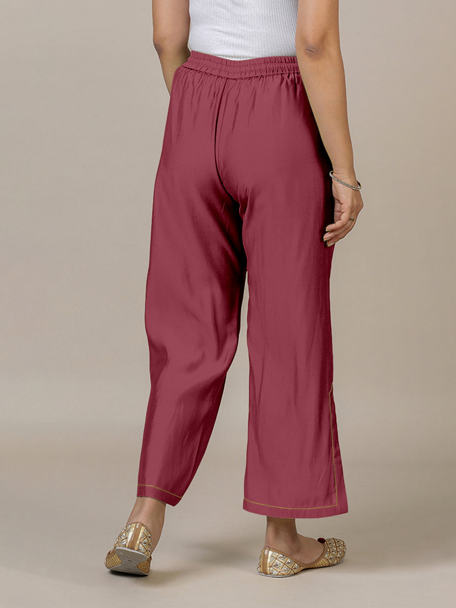 Saba x Rozaana Pant/Trousers, in Pink 100% Cotton, made for daily & work (view 2).